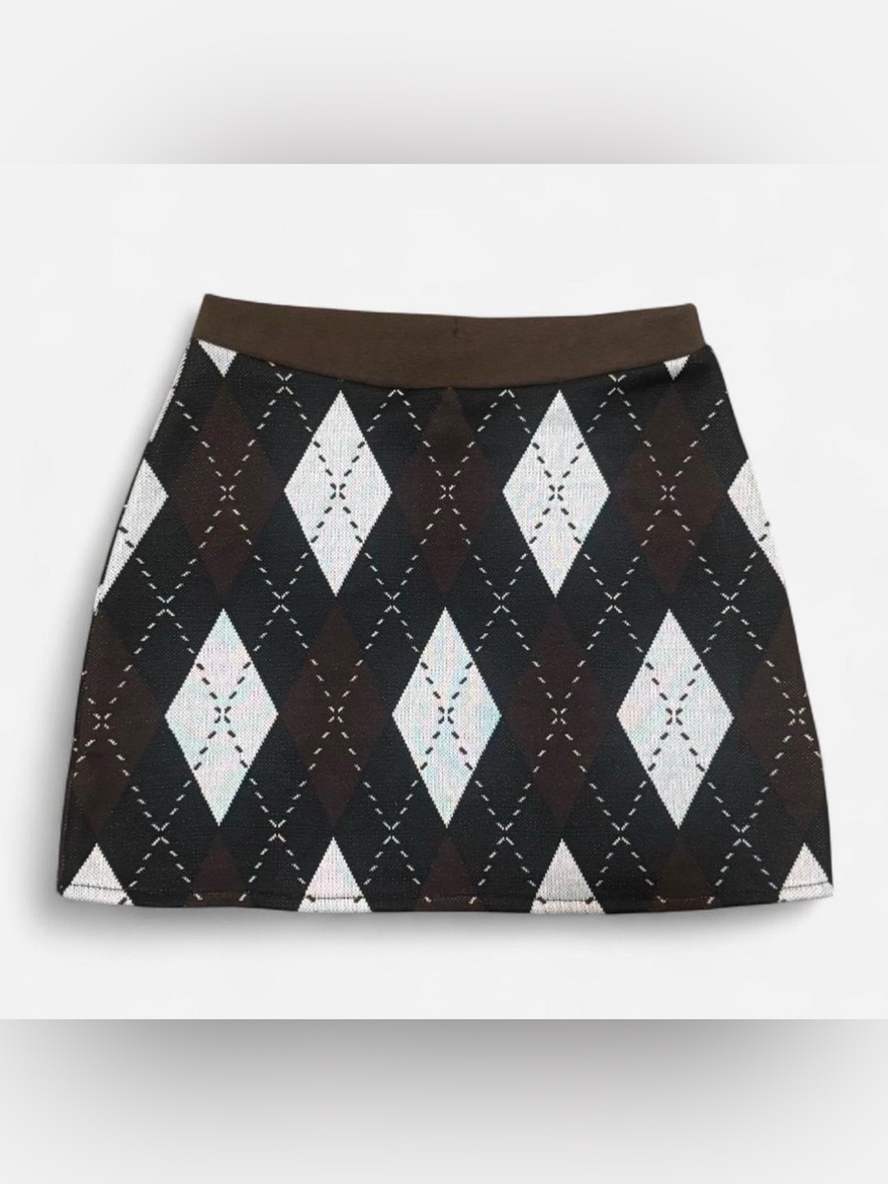 H&M Argyle Knit Mini Skirt - Brown & White